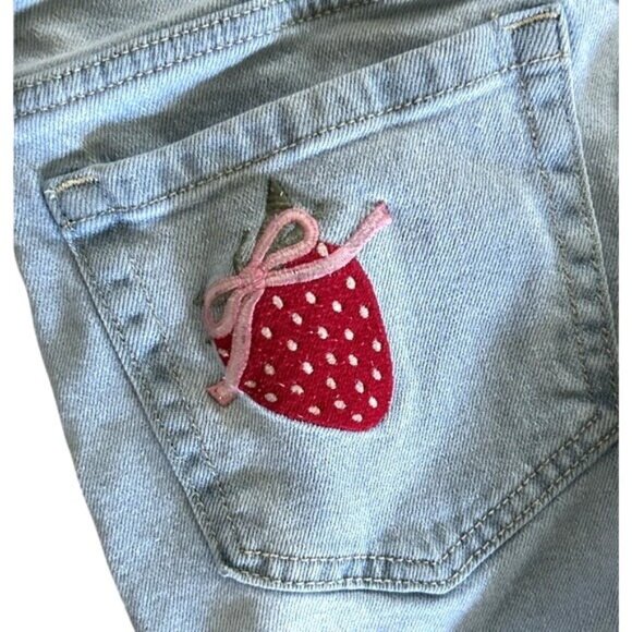 Hollister Sz 2R Strawberry Embroidered Low Rise Relaxed Straight Jeans - Picture 1 of 16